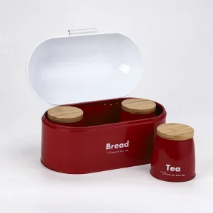 Modern Tinplate Kitchen Storage Set Bread Box and Tea Coffee Sugar Canisters Food Storage Container Set
