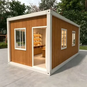 Modern Wood Grain Detachable Flat Pack Container House Prefabricated Modular Shop Cafe Kiosk Portable Retail Container Store