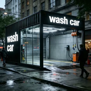 Modular Container Car Wash Station Shell Custom Detachable Mobile Auto Care Shop Factory Flat Pack Container Housees