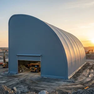 Modular Relocatable Anti-Dust Mining Warehouse Fabric Building Monopitch Half-Arch 20x40ft Blue PVDF for Remote Oilfield Equipm