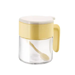 Moisture Proof Salt & Spice Jar with Durable Spoon Flip Cover Durable Glass Seasoning Bottle for Kitchen Use