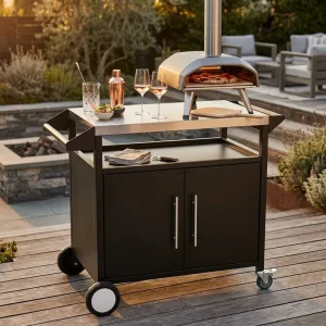 Movable Durable Multi Function Outdoor Kitchen Island with 403 Stainless Steel Top BBQ Prep Table Storage Cart for Backyard BBQ