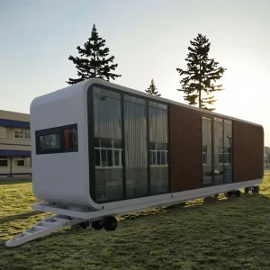 Movable Prefab Prefabricated Capsule Hotel Apple Cabin Container House With Trailer