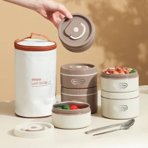 Multi Layer Insulated Lunch Box 304 Stainless Steel Leakproof Stackable Thermal Food Container Lid Microwave Able Eco Friendly