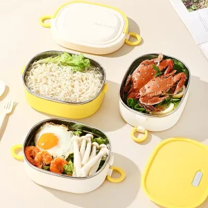 Multi Layer Stackable 304 Stainless Steel Lunch Box Microwave Safe Leakproof Bento Box Portable Food Container for Office School