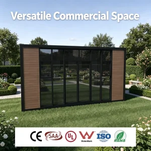 Multi Use Light Steel Container Garden Cabin with Workbench Interior for DIY Workshop and Tool Storage Double Function