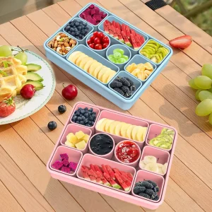 Multi compartment Silicone Gel Lunch Box Plastic Lid Microwave Safe Eco Friendly High Capacity Storage for Salad Fruit Snacks