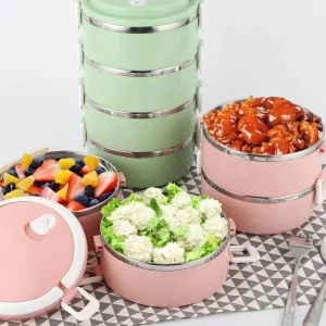 Multi layer Stainless Steel Lunch Box Insulation Student Lunch Box Nordic Macaron Round Lunch Box