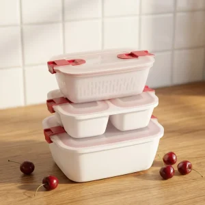 Multi-size Lunch Box With Detachable Drain Tray BPA Free Microwavable Plastic Bento Box for Vegetable Fruit Meal Prep