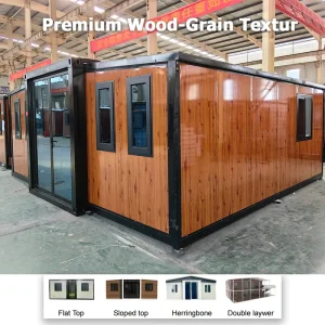 Multifunction Prefab Expandable Houses Modern Living 20ft Prefabricated Tiny Home Wood-Grain Texture for Holiday Rent