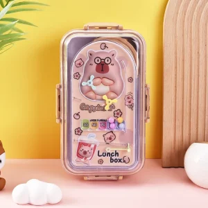 Multifunctional Cute Plastic Heatable Thermal Insulation Safety Children’s Health Large Capacity 3 Compartments Portable Lunch Box