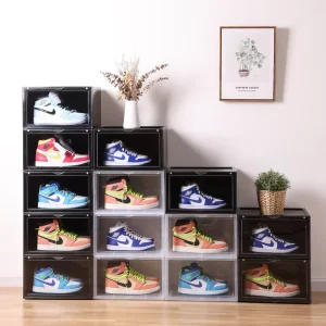 Multifunctional Plastic Stackable Magnetic Side Open Shoe Organizer Box for Household Container