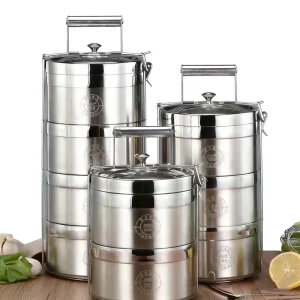 Multilayer Stackable Round Shape 304 Food Container Insulated Stainless Steel Lunch Boxes for Kids