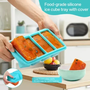 Multiple Sizes Sturdy Design Reusable Freezer Storage Containers Food Grade Silicone Ice Cube Tray with Cover