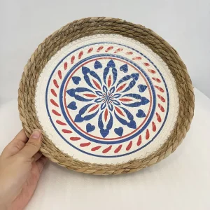 Natural Handwoven Straw Eco Friendly Food Storage Round Multifunction Wall Decor for Kitchen Living Room