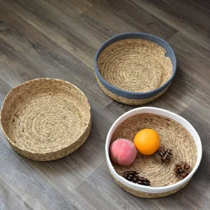 Natural Straw Woven Storage Basket Household Snacks Storage Sundry Box Water Hyacinth Storage Bins Table Basket
