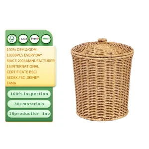 Natural and Environmentally Friendly Circular Rattan Storage Basket with Lid Laundry Basket Multi purpose Storage Container