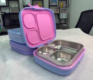 New Arrival Stainless Steel Heatable Microwave Kids Lunch Box 3 Compartments Leakproof Bento Storage Container for School