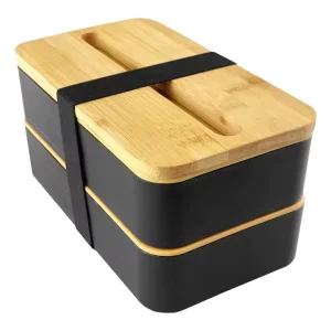 New Japanese Style 2 Layer Microwavable Eco friendly Large Capacity Lunch Box Bamboo Lid Bento Insulated Bag Customizable