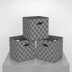 Non Woven Fabric Durable Cube Storage Bins Set 3 Dual Handles Foldable Drawer Organizer Lightweight Home Bedroom Closet Storage