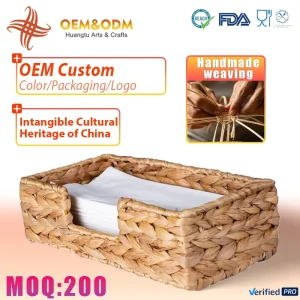 Nordic Handmade Water Hyacinth Tissue Box Cover Rectangle Woven Storage Basket for Bathroom Office Desktop