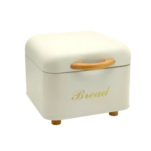 Nordic Modern Food Snacks Bread Container Square Galvanized Metal Bread Box with Wood Handle
