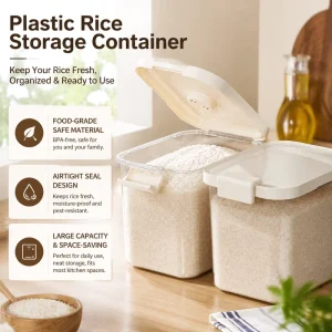 Nordic Style Kitchen Plastic Rice Storage Container Home Use Large 20-Pound Sealed Insect-Proof Moisture-Proof