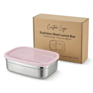 OEM 304 Stainless Steel Lunch Box 800ml with Silicone Lid and Removable Divider Reusable Food Container Bento Box