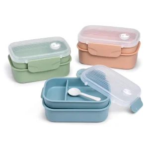 OEM 970ml Double Layer Plastic Meal Prep Containers with 2 Compartment Tray and Vented Lid for Microwave Reheating