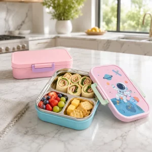 OEM FDA LFGB Food Grade 304 Stainless Steel Removable Tray BPA Free Custom Logo Kids School Stainless Steel Lunch Box