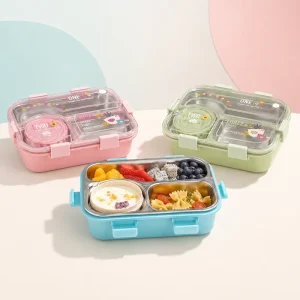 OEM Factory Supply Removable 304 Steel Tray Large Capacity 3 Compartment Durable Latches Adults Office Travel Reusable Lunch Box