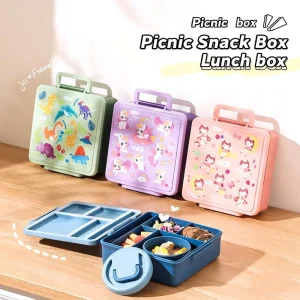 OEM Large Capacity Cartoon Kids Bento Lunch Box Portable BPA Free Leakproof Food Storage Container with Dividers