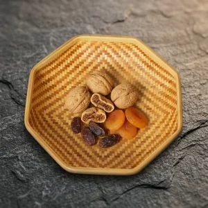 Octagonal Hand-Woven Bamboo Fruit Tray and Storage Basket for Kitchen or Living Room