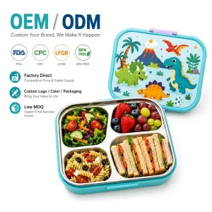 Odor Mixing Prevention 4 Compartment 304 Stainless Steel Removable Tray Kids Stainless Steel Bento Box