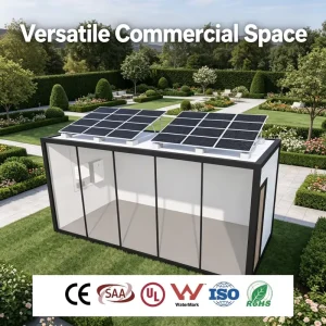 Off Grid Solar Garden Detachable Container Guest House with Sliding Glass Doors for Boutique Vacation Rental Business Startup