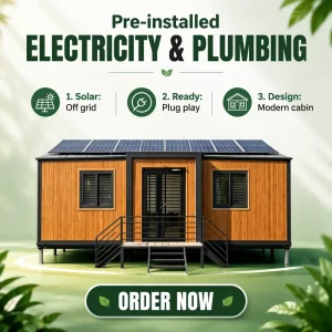 Off-Grid Solar Powered Prefabricated Cabin for Remote Field Water Pump Station and Agricultural Irrigation Living Resale Asset