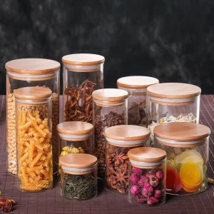 One-Step Air Isolation High Borosilicate Glass Storage Jars with Bamboo Lid Airtight Silicone Seal Canister for Tea Coffee Spice