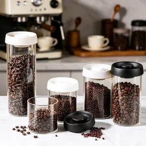 One-Way Valve Airtight Lid Vacuum Storage Containers Airtight Glass Food Storage Containers Coffee Storage Jar for Coffee Bean