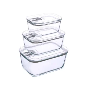 One hand Lid Open and Close Borosilicate Glass Lunch Box Glass Food Kitchen Storage Containers