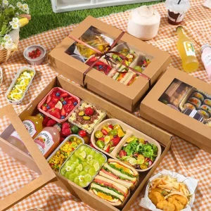 Outdoor Camping Disposable Kraft Paper Picnic Lunch Box Rectangle Shape Not Microwave Safe for Fruit and Barbecue