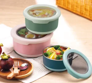 Outdoor Kids Food Container Round Shape With Lid Stainless Steel School Lunch Box Fresh keeping Box Food Containers