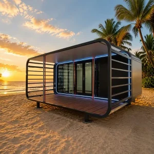 Outdoor Living Space Capsule Prefab apple Cabin with Terrace Fully Furnished Modular Home for Seafront Hotel