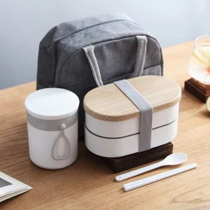 Oval Double-Layer Leakproof BPA-Free Food-Grade PP Bento Box for Office and School