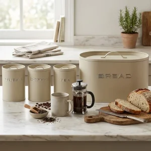 Oval Metal Bread Storage Canister Set for Kitchen Pantry Organization
