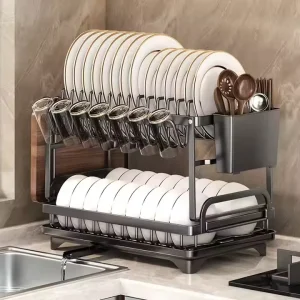 Over the Sink Dish Rack Kitchen Dish Drying Rack Double Tiers Metal Large Capacity Storage Dish Racks for Kitchen Counter