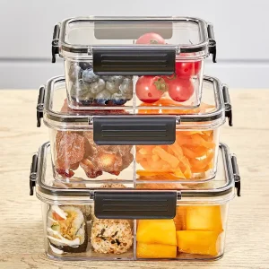 PET Bulk Food Storage Containers Plastic Fruit Vegetable Storage Box Fresh Keeper Lid for Kitchen Camp Lunch Outdoor Activities