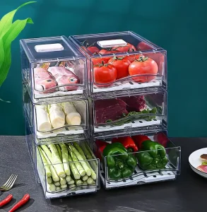 PET Material Kitchen Food Sorting Drawer Clear Refrigerator Bin Organizer Fridge Storage Box