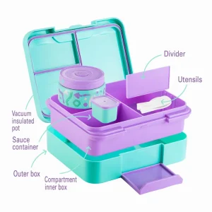 PP Bento Lunch Box, 3 Compartments, Leak-Proof, BPA-Free