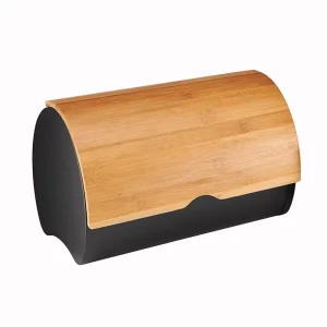 Painted Iron and Bamboo Flip-Lid Bread Box
