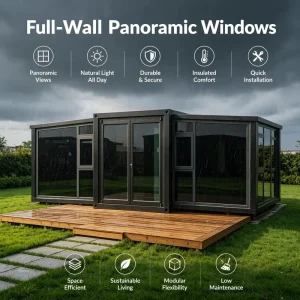 Panoramic Glass Container House Double Glazing Floor to Ceiling Glass Wall 20ft Prefab Home for Villa Resort Backyard Garden Gym